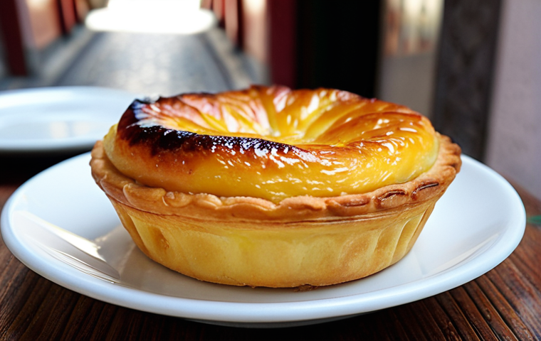 중국인과 포르투갈계 인구 비율 - **Prompt:** A close-up, mouth-watering shot of a freshly baked Portuguese Egg Tart (Pastel de Nata) ...